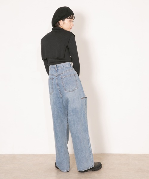 「KBF」 ダメージ加工デニムパンツ 38 グレー レディース
