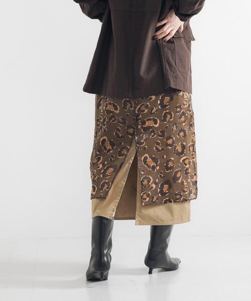 URBAN RESEARCH スカート レオパードプリントレイヤードスカート  