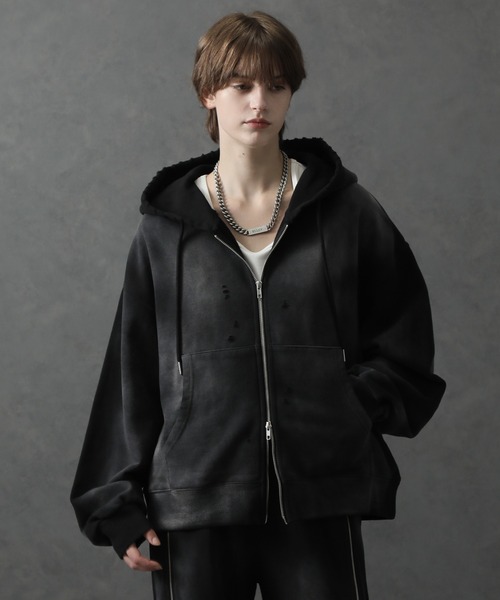 パーカー 「ELLUV/エルヴ」ヴィンテージフェード＆ダメージ加工 ショートジップアップパーカー メンズ レディース | ELLUV | 04