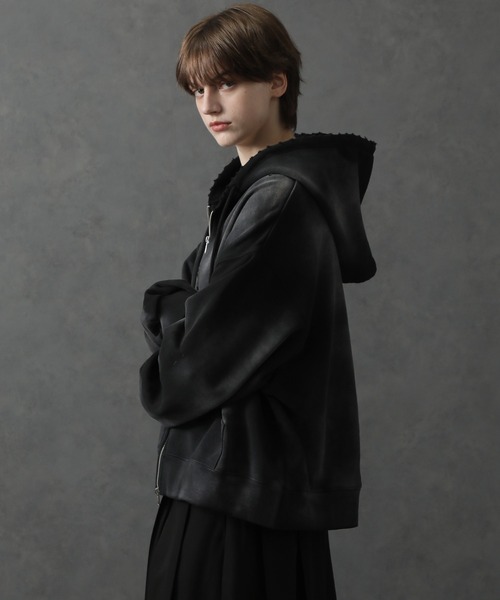 パーカー 「ELLUV/エルヴ」ヴィンテージフェード＆ダメージ加工 ショートジップアップパーカー メンズ レディース | ELLUV | 06