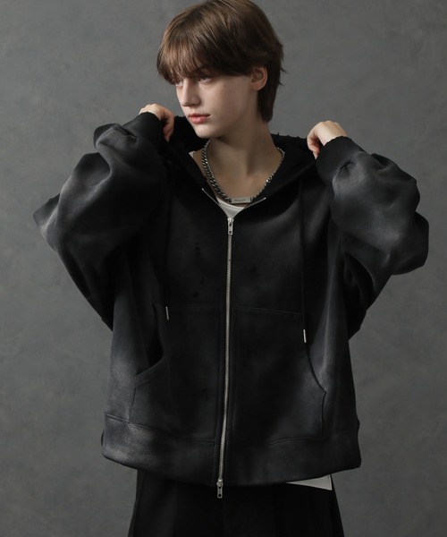 パーカー 「ELLUV/エルヴ」ヴィンテージフェード＆ダメージ加工 ショートジップアップパーカー メンズ レディース | ELLUV | 08