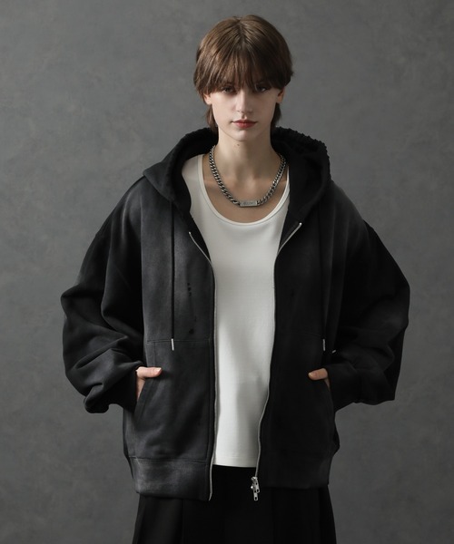 パーカー 「ELLUV/エルヴ」ヴィンテージフェード＆ダメージ加工 ショートジップアップパーカー メンズ レディース | ELLUV | 10