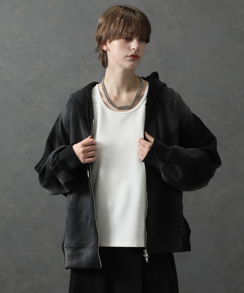 パーカー 「ELLUV/エルヴ」ヴィンテージフェード＆ダメージ加工 ショートジップアップパーカー メンズ レディース | ELLUV | 11