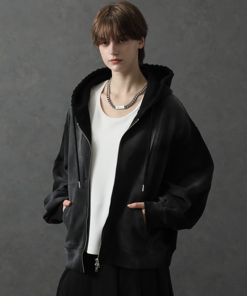パーカー 「ELLUV/エルヴ」ヴィンテージフェード＆ダメージ加工 ショートジップアップパーカー メンズ レディース | ELLUV | 12