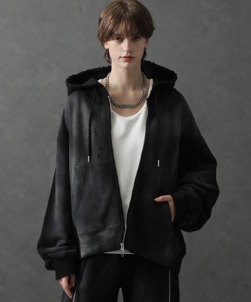 パーカー 「ELLUV/エルヴ」ヴィンテージフェード＆ダメージ加工 ショートジップアップパーカー メンズ レディース | ELLUV | 18