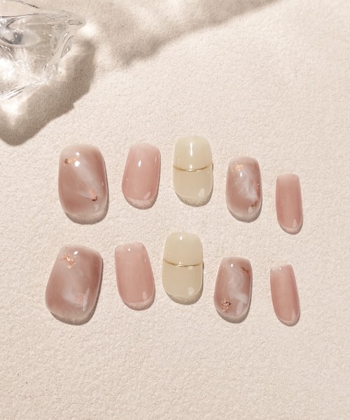 Anail ネイルチップ ネイルシール 水光ネイルピンクニュアンスゴールド