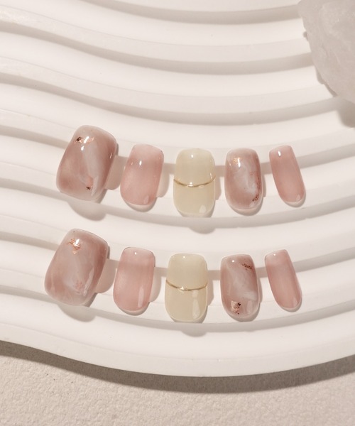 Anail ネイルチップ ネイルシール 水光ネイルピンクニュアンスゴールド