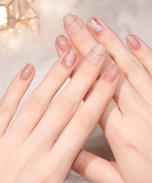 現品　ラウンドショート　ネイルチップ　ニュアンスネイル　ミラーネイル Anail ネイルチップ ネイルシール 水光ネイルピンクニュアンスゴールド