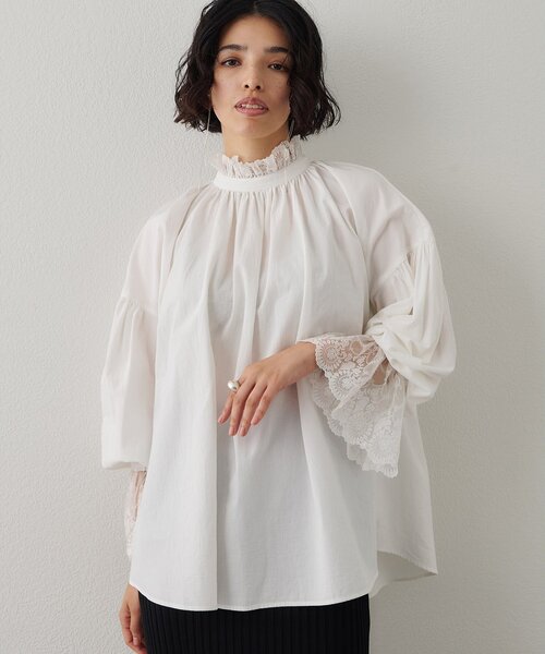 Whim Gazette（ウィム ガゼット） ブラウス シャツ レースギャザー