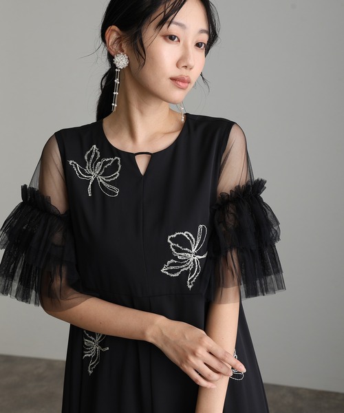 atlo（アトロ） ドレス ミモレ丈＆袖ありフォーマルエンブロイダリーI