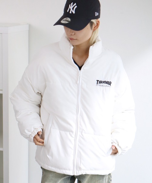 THRASHER フード付きジャケット ホワイト THRASHER（スラッシャー） ダウンジャケット ダウン 「THRASHER