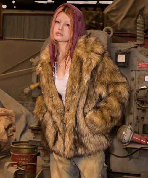 値下げ　ACLENT アクレント ファーコート　M ACLENT（アクレント） コート アウター Fauxファースタンドカラー