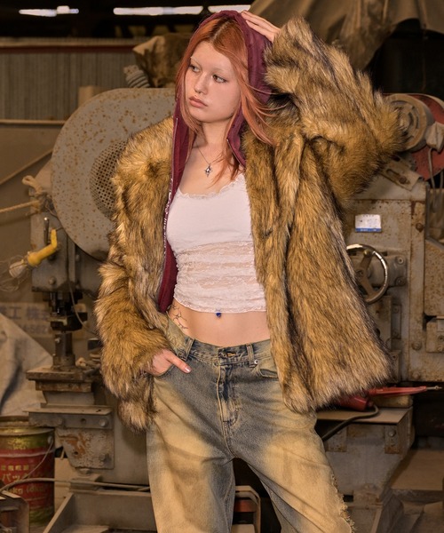 ACLENT（アクレント） コート アウター Fauxファースタンドカラー