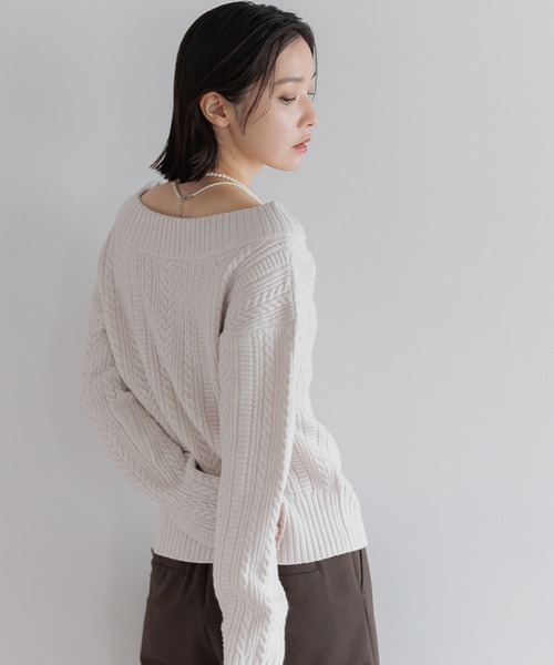 Andemiu アンデミュウ フレア長袖ニット Vネック 薄手 グレー Andemiu（アンデミュウ） ニット セーター 「手洗い可能」モヘアウール