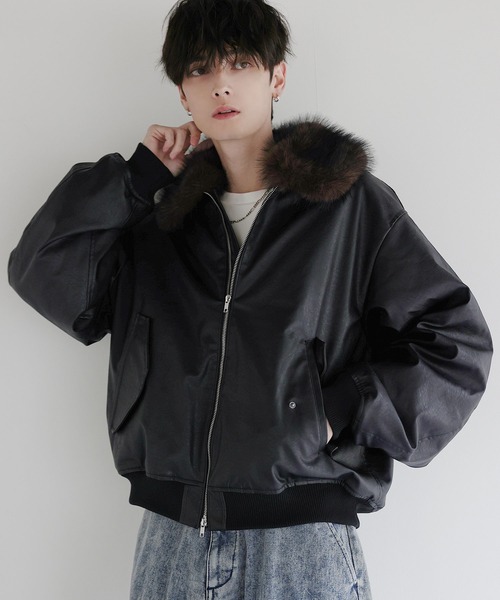 ジャケット・アウター ririri LILL（リル） ブルゾン アウター 襟ファー2way合皮ジャケット メンズ