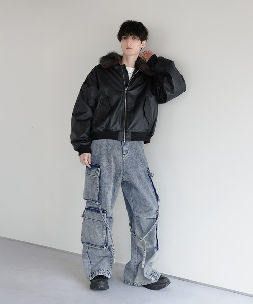 LILL（リル） ブルゾン アウター 襟ファー2way合皮ジャケット メンズ