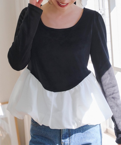 「KOBE LETTUCE」 長袖カットソー L ブラック×ブラック レディース_画像4