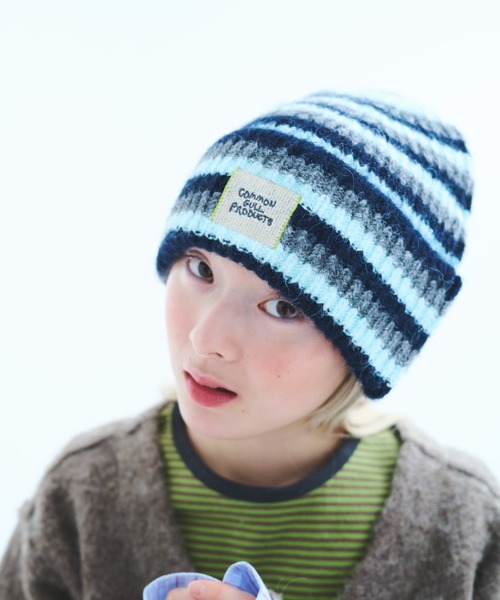 COMMON GULL PRODUCTS ニット帽 水色と青のストライプ common gull products. ニット帽 ニットキャップ 記憶の中のガルニット