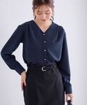 ブラウス シャツ ゴールドボタンVネックTブラ...の詳細画像3