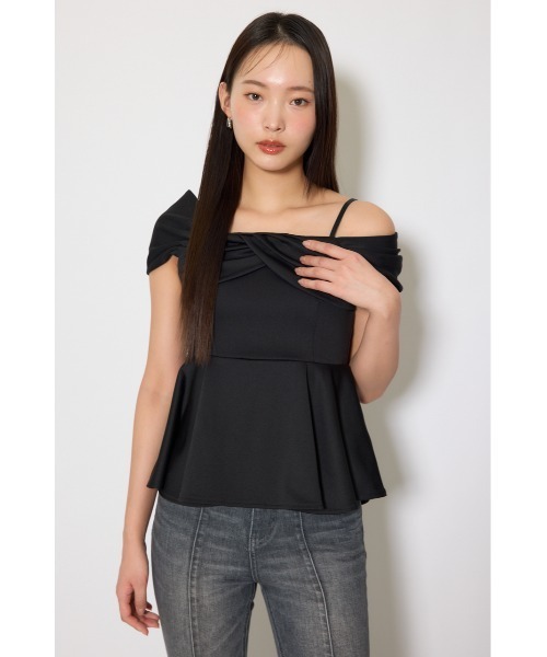 rienda バイカラーペプラムノースリTOP rienda（リエンダ） tシャツ ワンショルペプラムカットトップス 春服