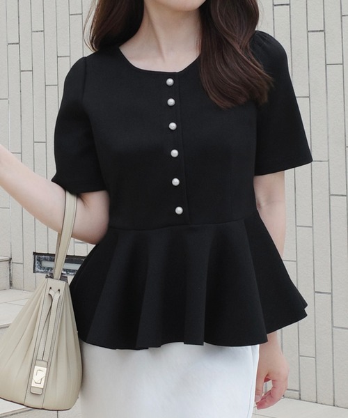 JUNOAH（ジュノア） ブラウス シャツ 半袖 カットオフパフスリーブ 