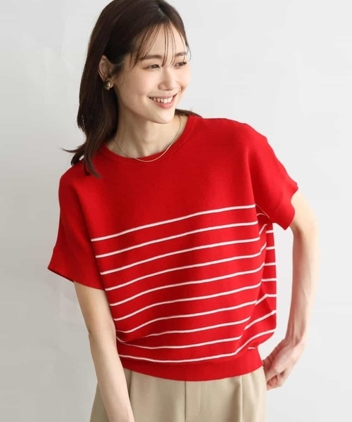サマーニット ニット セーター 「UVカット/洗える」マリンボーダーニット レディースの画像