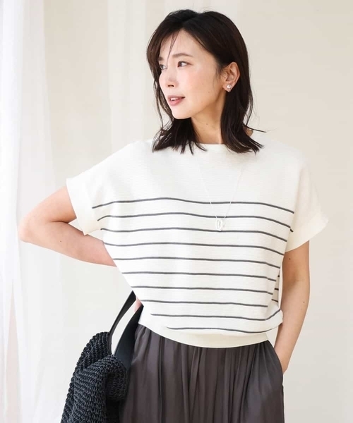 サマーニット ニット セーター 「UVカット/洗える」マリンボーダーニット レディースの画像