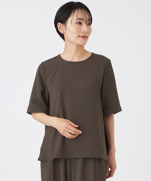 ブラウス シャツ 「接触冷感・吸水速乾・遮熱・UV対策・マシンウォッシャブル」「キマル！シリーズ」キマルサテンプルオーバーブラウス レディースの画像
