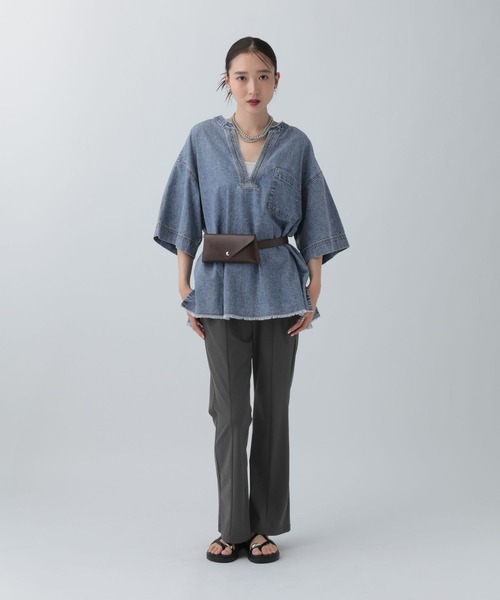 パンツ ストレッチスリットパンツ　646559 レディースの画像