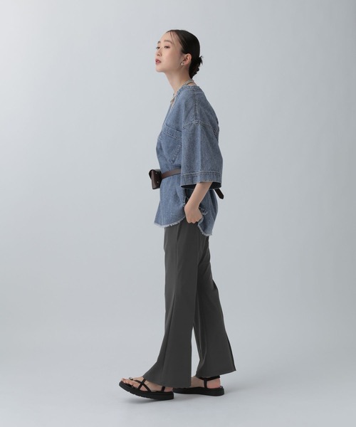 パンツ ストレッチスリットパンツ　646559 レディースの画像