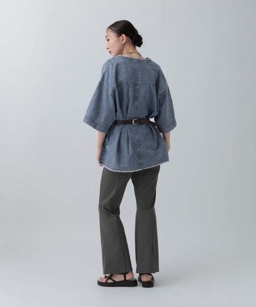 パンツ ストレッチスリットパンツ　646559 レディースの画像