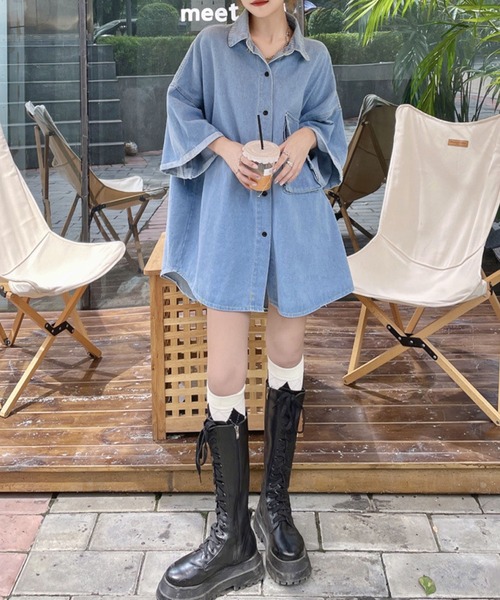 「meJane」 半袖シャツ FREE ブルー レディース_画像7