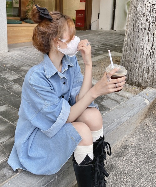 「meJane」 半袖シャツ FREE ブルー レディース_画像9