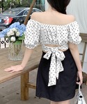 tシャツ 半袖 ドット柄オフショルトップス 2...の詳細画像2