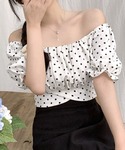 tシャツ 半袖 ドット柄オフショルトップス 2...の詳細画像3