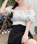 tシャツ 半袖 ドット柄オフショルトップス 2...の詳細画像5