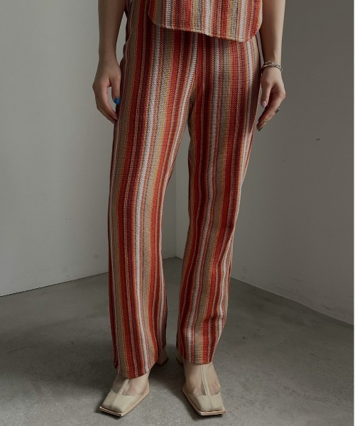 パンツ archive stripe straight pants Ameri（アメリ） パンツ IRREGULAR STRIPE STRAIGHT PANTS レディース