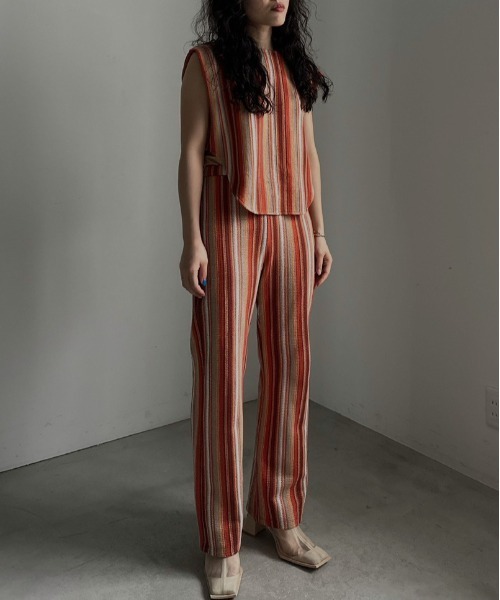 Ameri（アメリ） パンツ IRREGULAR STRIPE STRAIGHT PANTS レディース