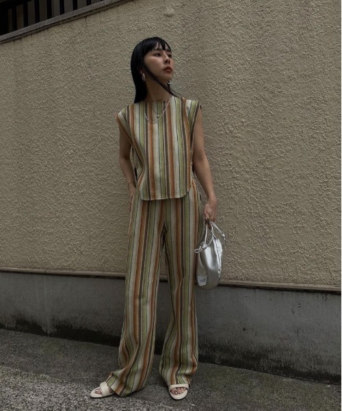 パンツ IRREGULAR STRIPE STRAIGHT PANTS レディース : 73266800 