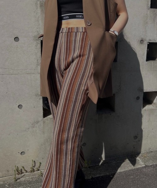 Ameri（アメリ） パンツ IRREGULAR STRIPE STRAIGHT PANTS レディース