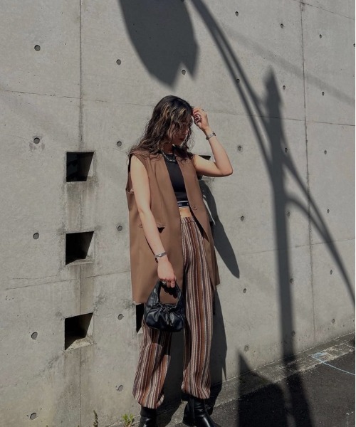Ameri（アメリ） パンツ IRREGULAR STRIPE STRAIGHT PANTS レディース 