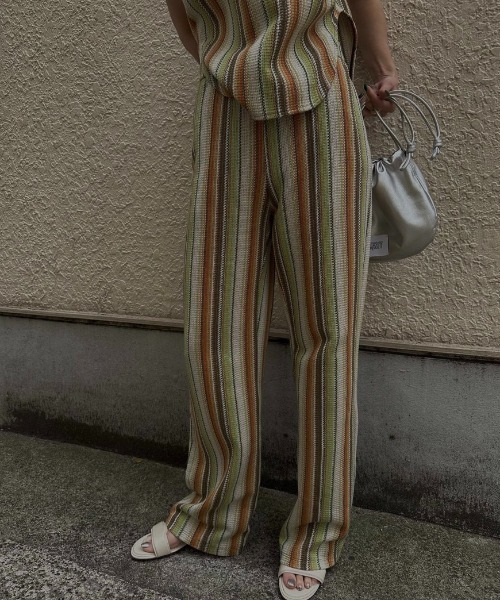 Ameri（アメリ） パンツ IRREGULAR STRIPE STRAIGHT PANTS レディース