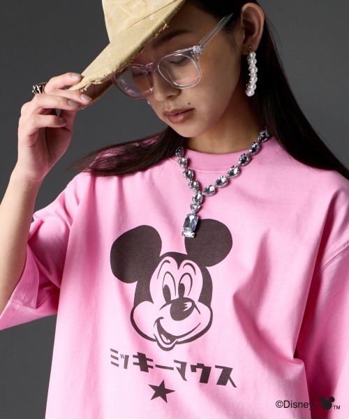 tシャツ ディズニー ミッキーマウス/綿100％フェイスプリントＴシャツ 「大きいサイズ有」GEVS. レディース メンズの画像