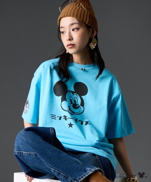 tシャツ ディズニー ミッキーマウス/綿100％フェイスプリントＴシャツ 「大きいサイズ有」GEVS. レディース メンズの画像