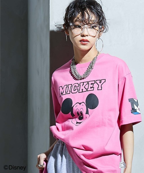 tシャツ ディズニー ミッキーマウス/綿100％フェイスプリントＴシャツ 「大きいサイズ有」GEVS. レディース メンズの画像