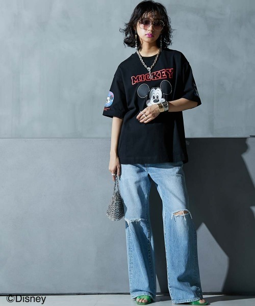 tシャツ ディズニー ミッキーマウス/綿100％フェイスプリントＴシャツ 「大きいサイズ有」GEVS. レディース メンズ 大きいサイズ＞/ディズニー ミッキーマウス/綿100％フェイス