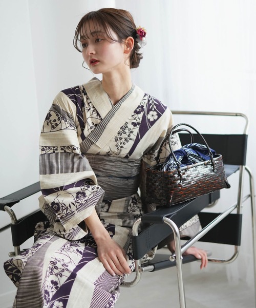 utatane 浴衣 手染め注染浴衣3点セット utatane×注染工房 紫の萩
