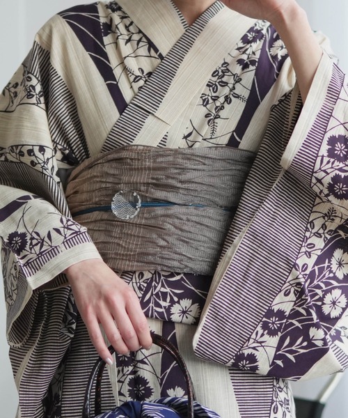 utatane 浴衣 手染め注染浴衣3点セット utatane×注染工房 紫の萩