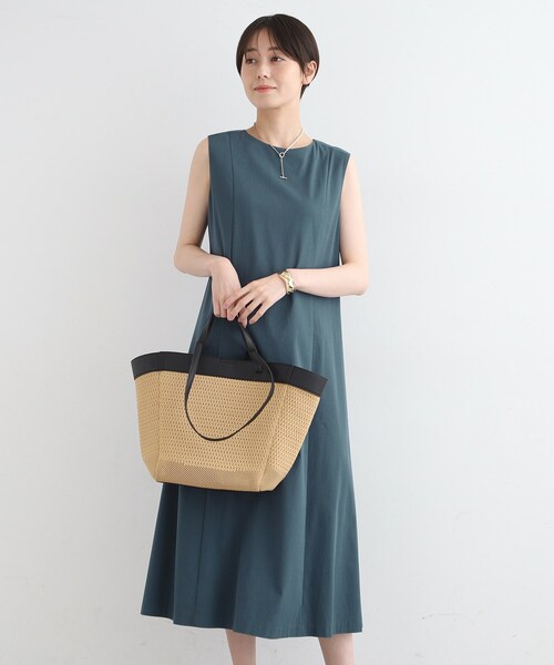 INDIVI 麻調スタイルアップワンピース インディヴィ INDIVI 【洗える／UVケア／SETUP可能】麻調