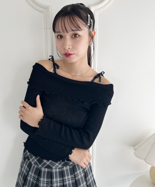 Loueme tシャツ リボンオフショルダートップス レディース : ZOZOTOWN